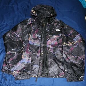 The North Face Rare Black Trail Glow Print Multicolor Hooded Jacket Hard Find